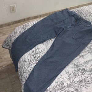 Striped tapered leg blue jeans